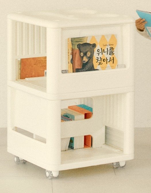 루나스토리 아동용 이동식 거실 회전책장, 크림, 2단 상세 이미지 2