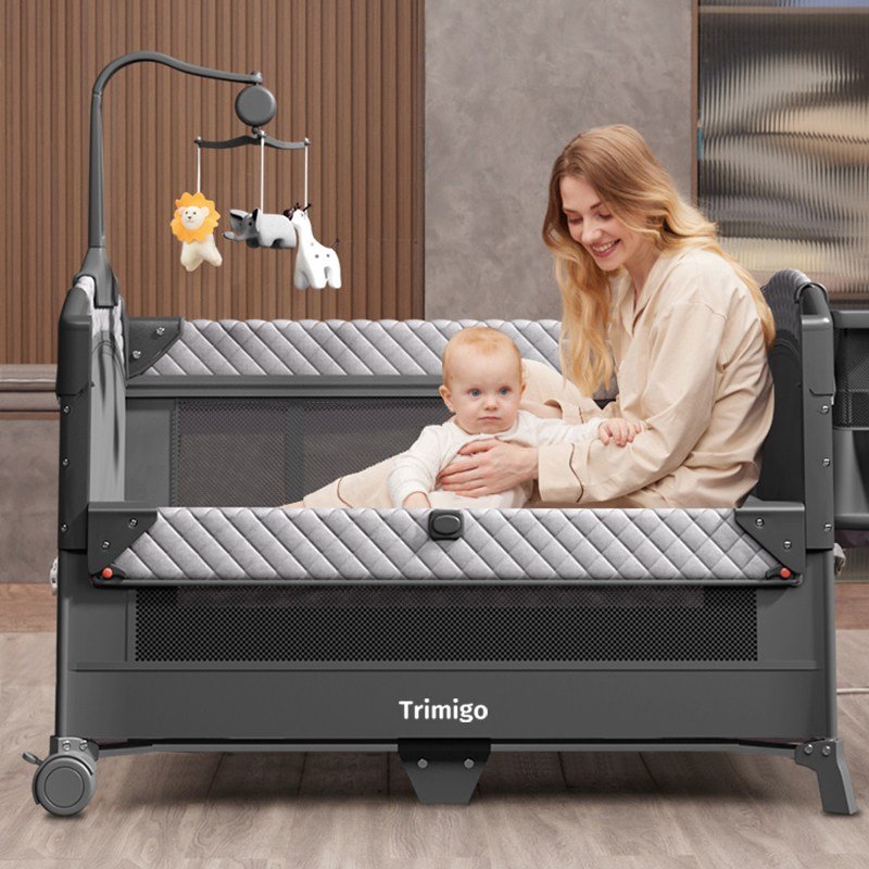 Trimigo 아기침대 휴대용 이동식 신생아 접이식 산후조리원 애기 침대+유아 놀이방 풀세트 다크그레이, 회색 상세 이미지 1