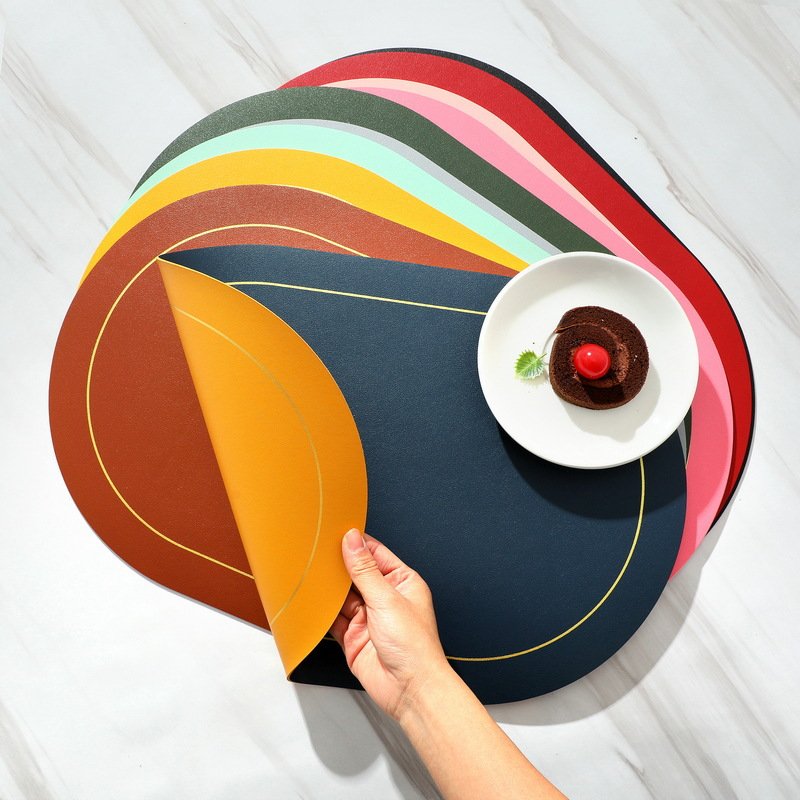 라데코 라운드 프레임 방수 양면 식탁매트 4p, 브라운,그레이,네이비,옐로우, 45 x 30 cm, 1세트할인 상세 이미지 1