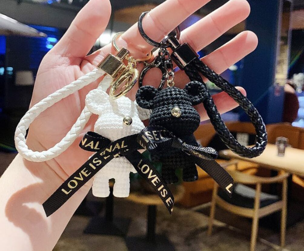 버블리데이 귀여운 니트 곰돌이 키링 2종 세트, 화이트 + 블랙, 1세트 상세 이미지 2