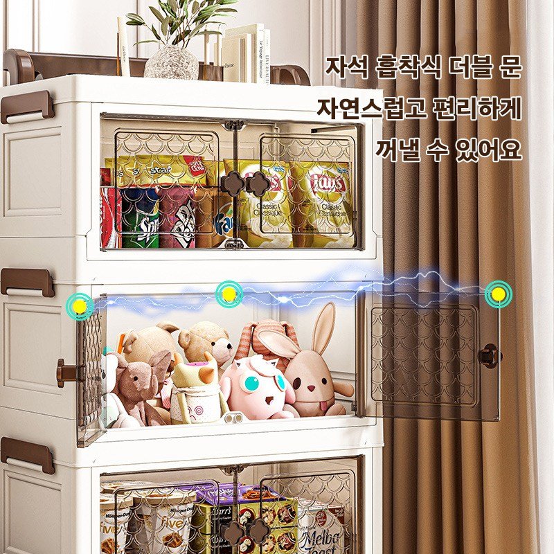 대용량 다용도 접이식 수납장 조립 필요 없음 가정용 거실수납장 이동식 가구, 투명색할인 상세 이미지 2
