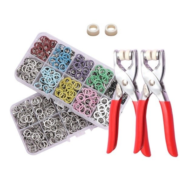 똑딱이 펀치2개+실버단추100개+컬러단추100개+고무링2개, 실버1세트 컬러1세트, 2세트 상세 이미지 1