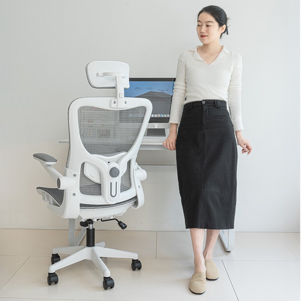 HOMEY NEST 메쉬 사무실 사무용의자 3D팔걸이 틸팅가능 요추 허리보호 체어 HN-OC107, 화이트할인 상세 이미지 1